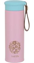 JUST LIFE GARRAFA TÉRMICA 20x6x6cm 450ml INOX ROSA PAREDE DUPLA
