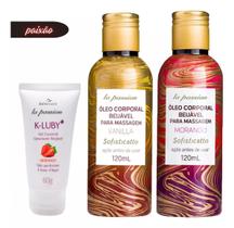 K Luby Gel Lubrificante Morango + Óleo De Massagem Morango 120ml + Óleo De Massagem Vanilla 120ml