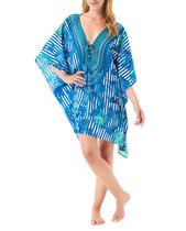 Kaftan Curto Feminino Listrado Macio Azul Lohe Kaftan Curto Feminino Listrado Macio Azul Lohe