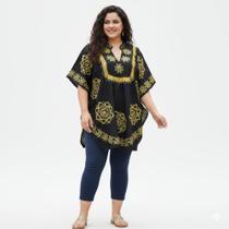 Kaftan Indiana Bordada Preta e Dourada