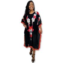 Kaftan Midi Indiana Saída de Praia Estampa Floral Luxo Boho