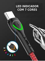 Kaidi cabo USB Type C Rápido kd-337c 1mt RGB 7 Cores Cabo Preto