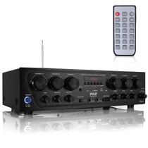 Karaokê Bluetooth sem fio Pyle - 6 canais, 750 watts, áudio doméstico, potência sonora, amplificador de receptor estéreo com USB, fone de ouvido, 2 entradas de microfone com eco, conversador para PA PTA62BT, AUX, preto