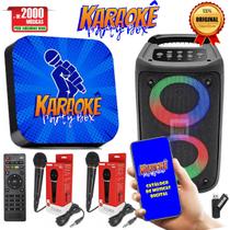 Karaoke Party Box Azul +De 2000 Musicas + 2 Microfones + Caixa de Som (Sistema Com Pontuação) Completo ORIGINAL