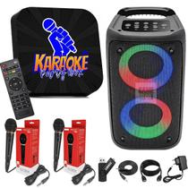 Karaoke Party Box Preto +2 Microfones +Caixa De Som