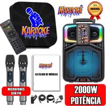 Karaoke Party Box Profissional 2 Microfones Sem Fio Caixa De Som 2000 Músicas Catálogo Impresso