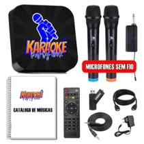 Karaoke Party Box Profissional Preto 2 Microfone Sem Fio de 2000 Músicas Catalogo Com Pontuação
