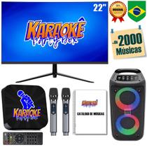 Karaoke Party Box Profissional Preto +Monitor +Caixa De Som +2 Microfones Sem Fio +Catálogo De Músicas Impresso (Sistema Com Pontuação)