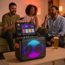 Karaokê Portátil Bluetooth Full HD Hi-Fi 160W Android HDMI USB AUX Bateria Recarregável Microfone