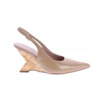Karen - Scarpin Slingback Couro Legítimo Bege Salto Mármore