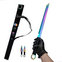 Katana Espada Samurai de 71cm com Lâmina Full Tang, Efeito Furtacor e Lanças de Arremesso SLKK80