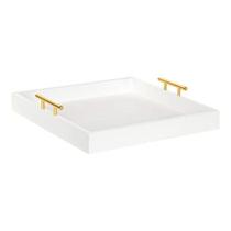 Kate e Laurel Lipton Square bandeja de madeira decorativa com alças de metal, 16 "x 16", branco e dourado, bandeja de serviço moderna para armazenamento ou exibição