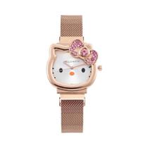 Kawaii Hello Kitty Diamond Cat Bow Rosa Ouro Prata Relógio Magnético Para Senhoras Joias De