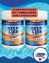 KEEP CLOR Cloro Orgânico Pastilha 1 kg - Multiação - KIT 2 UNID. Desinfetante e Clarificante para Piscinas