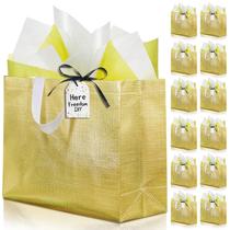 KeerxunBag Paquete de 12 Bolsas de Regalo Doradas 32x27x11 cm con Cinta KeerxunBag Paquete de 12 Bolsas de Regalo Doradas 32x27x11 cm con Cinta