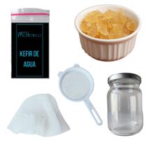 Kefir Probiótico Desidratado de Agua Com Tampa Voal, Vidro de 250 mls, Peneira e Manual