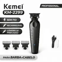 Kemei KM-2299 Máquina de Acabamento Profissional Sem Fio Aparador de Barba e Cabelo