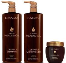 Keratin Oil Shampoo, Condicionador Lustrous 950ml e Oil Hair Masque Lanza