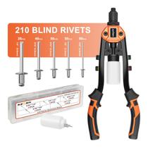 Kerry Pistola de Rebites de 14 Polegadas, Rebiteira Manual 1/4" com 210 Rebites, Kit de Ferramenta para Rebitar de Alta Resistência com Duas Mãos e 5 Bicos 3/16" 1/8" 5/32" 3/32" 1/4" para Metal e Automotivo