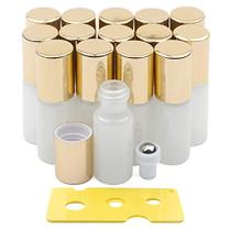 Kesell frascos de rolo de vidro perolizado, pacote de 5ml de 15 rolos em frascos com bola de rolo de aço inoxidável e tampas douradas perfeitas para misturas de aromaterapia de óleo essencial / perfumes / bálsamos labiais - livre incluem abridor
