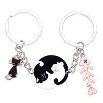 Keychain Plwelth Couple Cat Pingant em aço inoxidável, conjunto de 2 peças