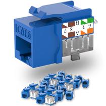 Keystone Jack Cat6 Slim Lysymixs, pacote com 25 unidades, RJ45, azul