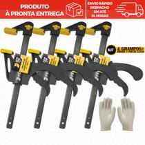 Ki 4 Grampos Sargento Aperto Rápido Fertak 6" 15cm + Luvas