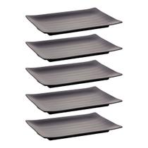 Ki 6 Pratos Retangulares Sushi Oriental Melamina 24,5cm Ki 6 Pratos Retangulares Sushi Oriental Melamina 24,5cm