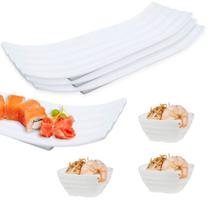 Ki Prato para Sushi Buffet Comida Japonesa Melamina + 3 Molheiras Onduladas Bestfer