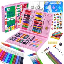 KIDDYCOLOR Kit de Arte Infantil, Material de Desenho para Meninas e Meninos de 4 a 8 Anos com Tintas Aquarela, Pastéis a Óleo, Lápis de Cor, Presente Ideal para Jovens Artistas, Rosa - 87 Peças KIDDYCOLOR Kit de Arte Infantil, Material de Desenho para Meninas e Meninos de 4 a 8 Anos com Tintas Aquarela, Pastéis a Óleo, Lápis de Cor, Presente Ideal para Jovens Artistas, Rosa - 87 Peças