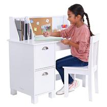 KidKraft Mesa de Estudo de Madeira para Crianças com Cadeira, Quadro de Avisos e Armários, Branco, Presente para Idades 5-10, 35,7 x18,3 x 34,4 polegadas