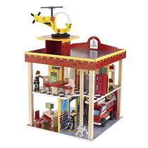 KidKraft Wooden Fire Station Set for 360 Degree Play - Construção de Madeira, Portas de Garagem de Trabalho, Figuras Dobráveis, Brinquedo para Crianças Pequenas, Vem com Instruções, Brinquedo Sem Scree, Presente para Idades 3 + 20 polegadas