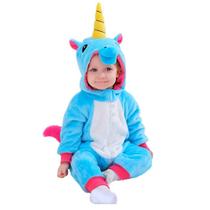 Kigurumi Bebê Menina ou Menino de Unicornio Fantasia Pijama de Inverno Quentinho com Capuz Bordado Rosa Azul ou Roxo