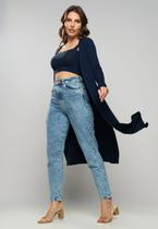 Kimono Alongado Manga Longa Canelado Azul Salvatore Fashion Kimono Alongado Manga Longa Canelado Azul Salvatore Fashion