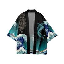 Kimono Cardigã Tradicional Japonês Com Padrão De Carpa Verde Para Homens E Mulheres plus Size