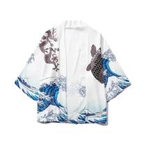 Kimono Cardigã Tradicional Japonês Com Padrão De Carpa Verde Para Homens E Mulheres plus Size