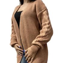 Kimono Cardiga Tricot Feminino Com Bolsos Casaco Com Trancas Moda Inverno