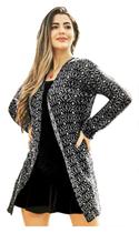 Kimono Casaco Estampado Reto Aberto Frio Tricot Grosso