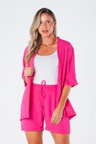 Kimono com Barra Reta Manga 3/4 Crepe Pink Virna Kimono com Barra Reta Manga 3/4 Crepe Pink Virna