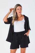 Kimono com Barra Reta Manga 3/4 Crepe Preto Virna Kimono com Barra Reta Manga 3/4 Crepe Preto Virna