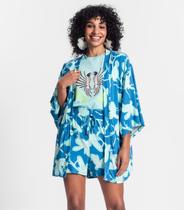 Kimono Feminino Estampa De Pássaros Azul