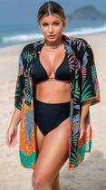 Kimono feminino para saida de praia Kimono Saída de Praia Estampado Marea