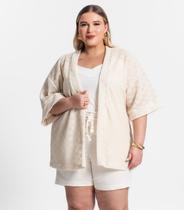 Kimono Feminino Plus Size Em Tricot Secret Glam Bege Kimono Feminino Plus Size Em Tricot Secret Glam Bege