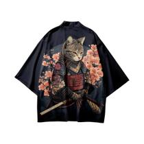 Kimono Haori Unissex Japonês Com Estampa De Gato Sakura, Cardigã Solto De Manga Curta S-3XL