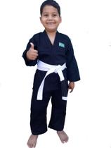 Kimono Infantil Preto Para Jiujitsu Tamanho M1 Com Faixa Branca Com Ponta Preta - Glulan