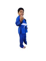 kimono Infantil Reforçado Jiu-Jitsu + Faixa branca com ponta preta.