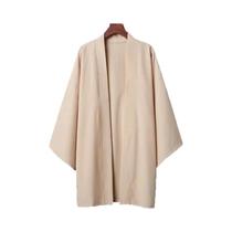 Kimono Japonês Masculino Preto Longo De Cor Sólida Poncho Casual De Verão Solto Yukata Haori Camisa