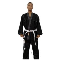 Kimono Jiu-Jitsu Judô Adulto Preto Trançado Reforçado 1 Fit