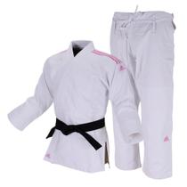 Kimono Judô Adidas Quest J690 Branco com Faixas Bordadas em Rosa