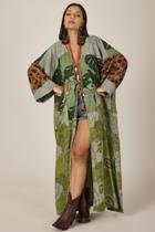 Kimono Longo Broderie Patchwork Verde Patchwork Yacamim J4 Kimono Longo Broderie Patchwork Verde Patchwork Yacamim J4